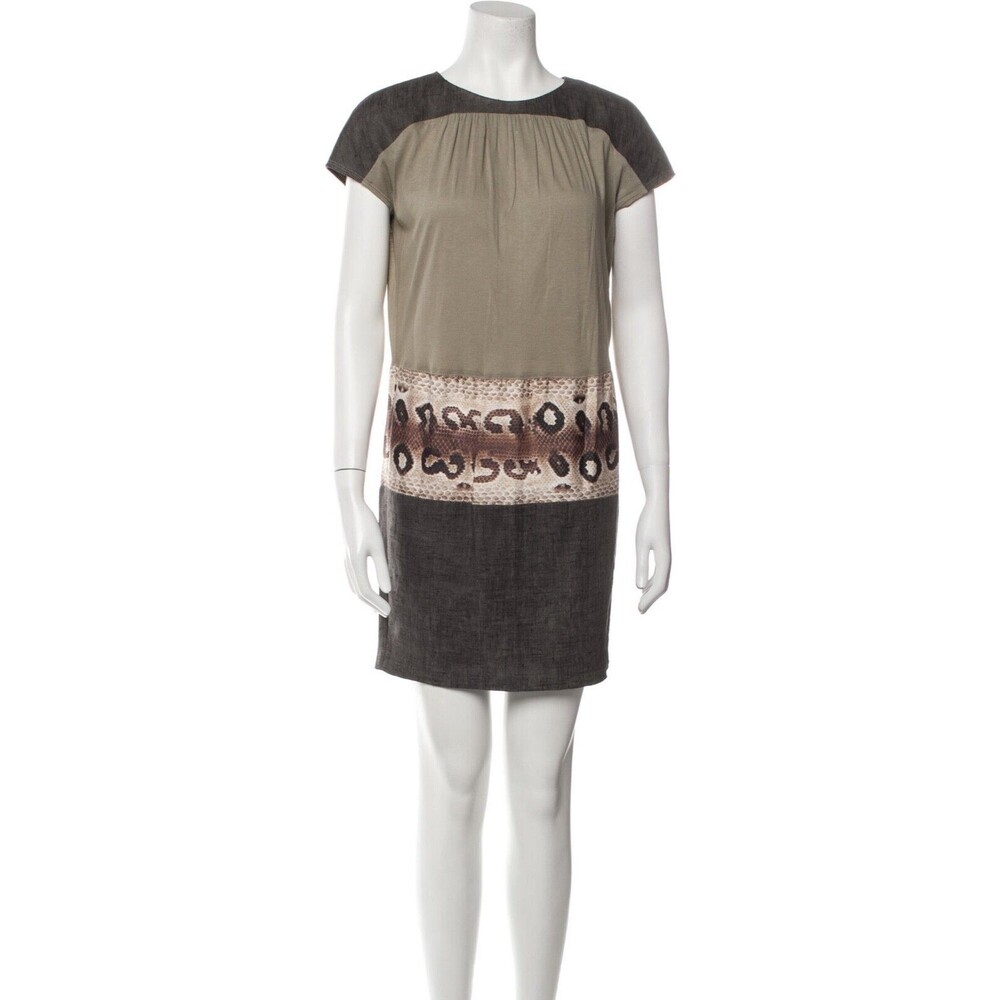 Longchamp made in France Mix Media Mini Dress size S Crew Neck Linen Silk